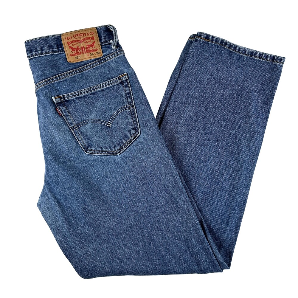 Levis 550 Jeans Mens 34x33 Medium Wash Blue Relaxed Tapered Zip Fly
